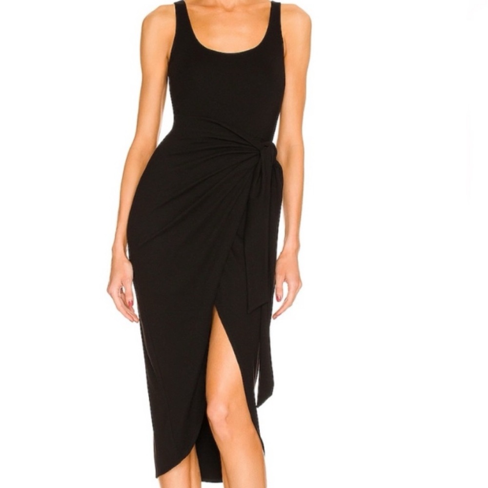 LBLC The Label XS Black Sleeveless Eva Dress Leg Slit Soft Casual Classic Summer